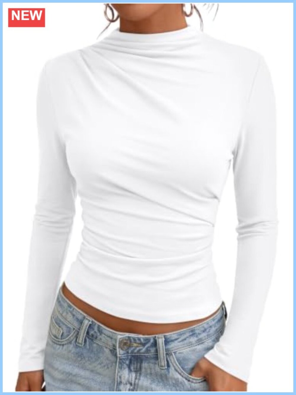 Mock Neck Ruched Long Sleeve Blouse Business Casual Top